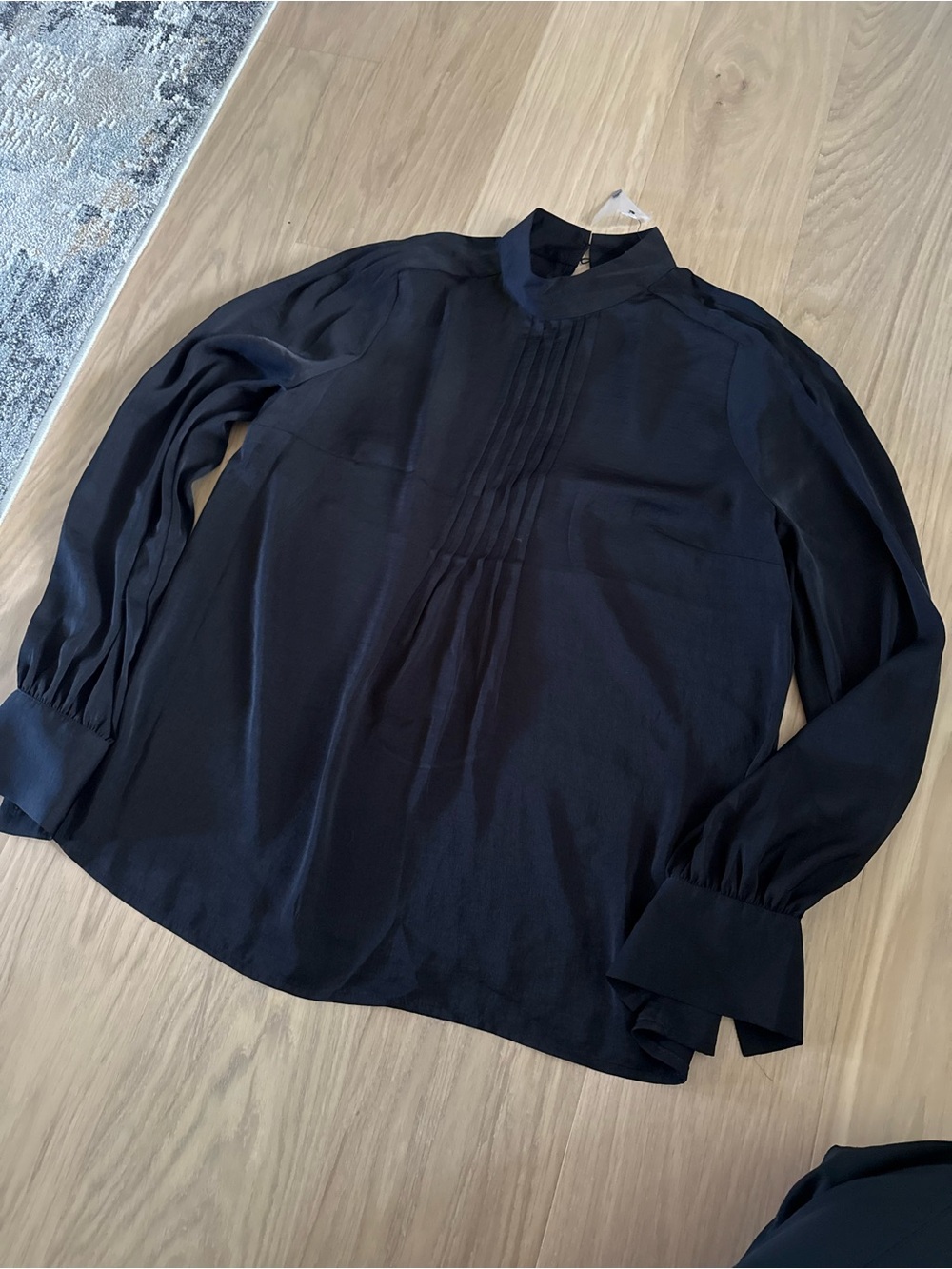 Express Black Satin-Look Blouse with Mock Neck